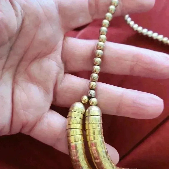 Vintage Tribal Stacked Cupped Snake Coil Necklace Goldtone - Picture 3 of 16